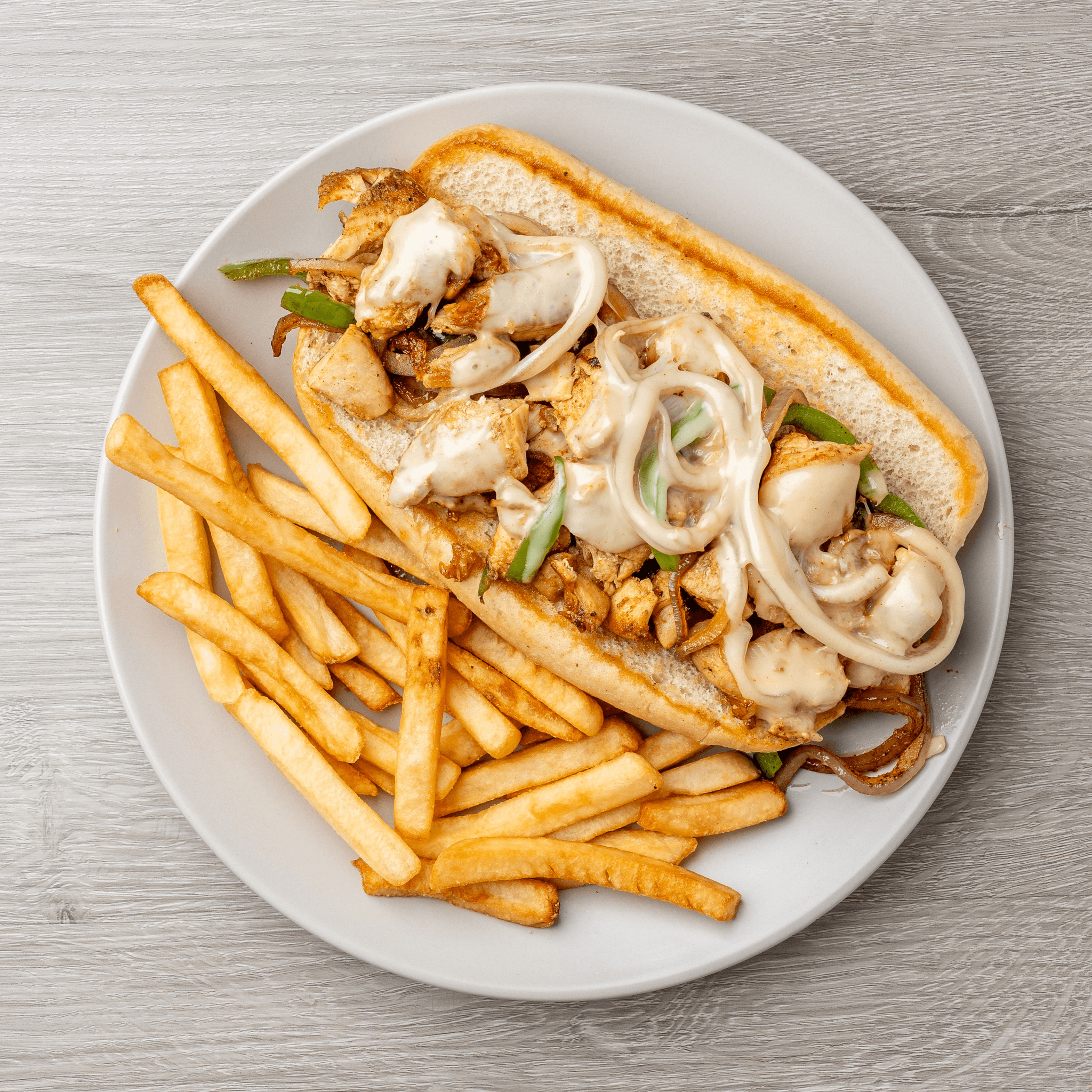 Chicken Philly Cheese Sandwich.